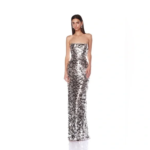 NWOT BRONX AND BANCO FARAH SILVER STRAPLESS GOWN - Picture 5 of 16